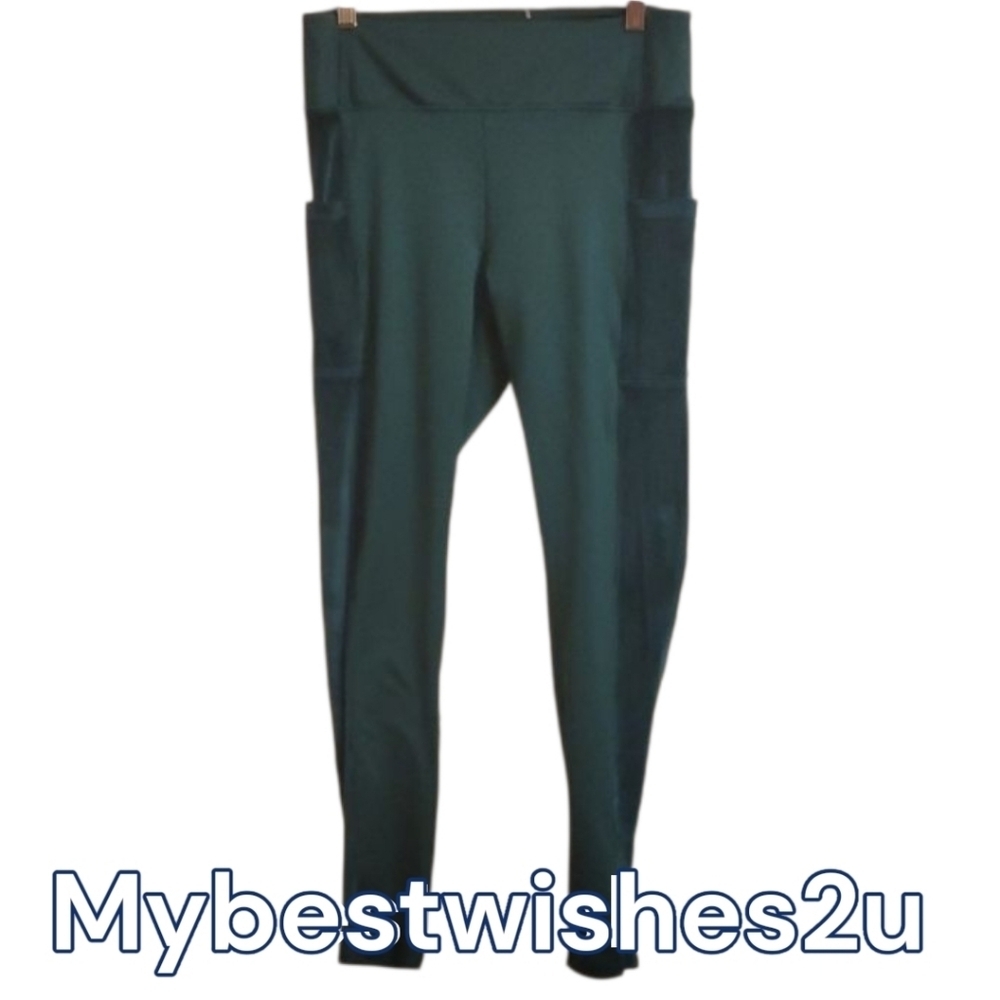 Pink Leggings Women's Size Large L Emerald Green Legging Velour Type Side Panels - Picture 2 of 13